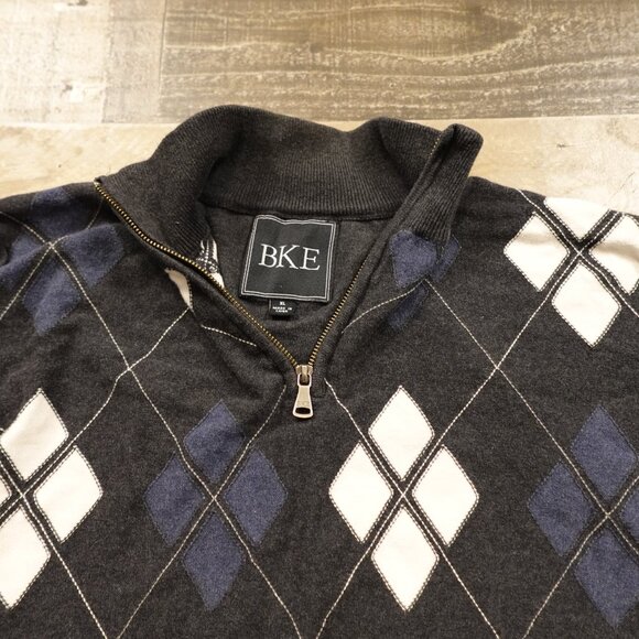 BKE Argyle Quarter Zip Sweater Men’s XL Gray Blue Classic Preppy Cotton BUCKLE - Picture 4 of 11